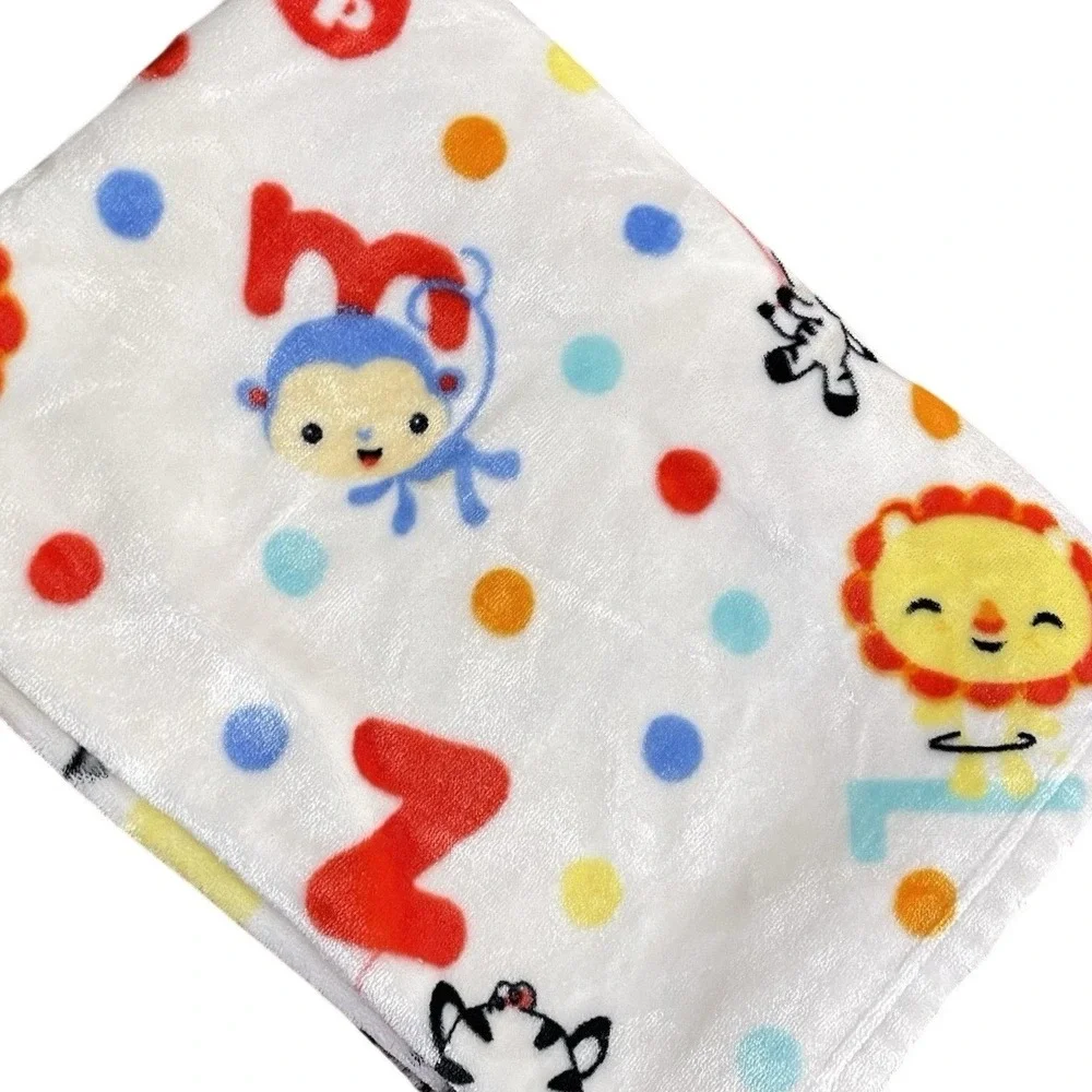 Fisher Price Baby Blanket Alphabet Zoo Animals Polka‎ Dots Primary Colors